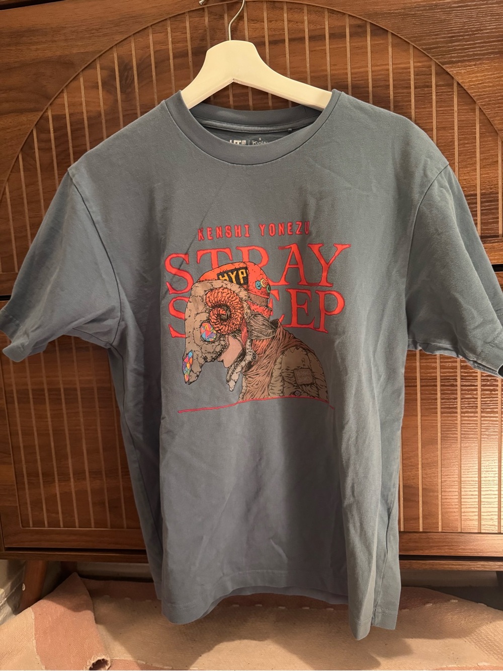 Uniqlo Stray Sheep Graphic Tee - Slate Blue with Red Print